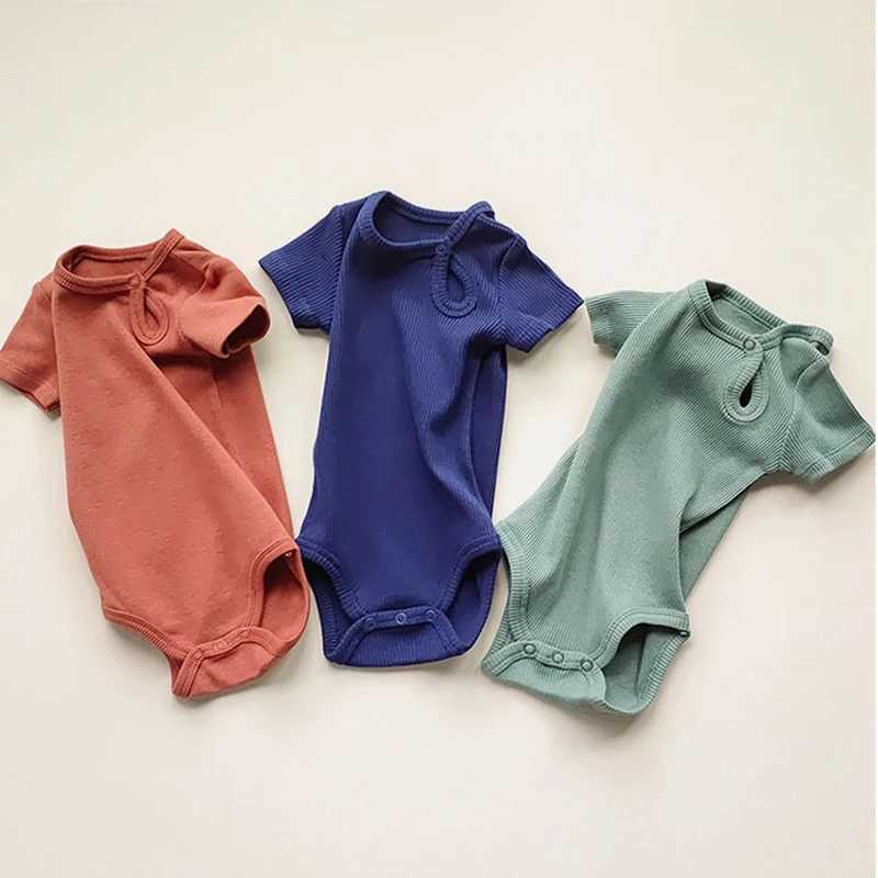 Baby jumpsuit summer solid color baby boy one-piece short sleeved newborn cotton baby clothing W240812