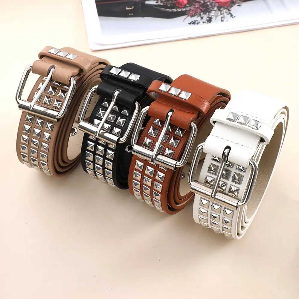 Gothic punk style womens retro rivet PU leather belt jeans belt buckle Y2K girl fashion belt belt W240807
