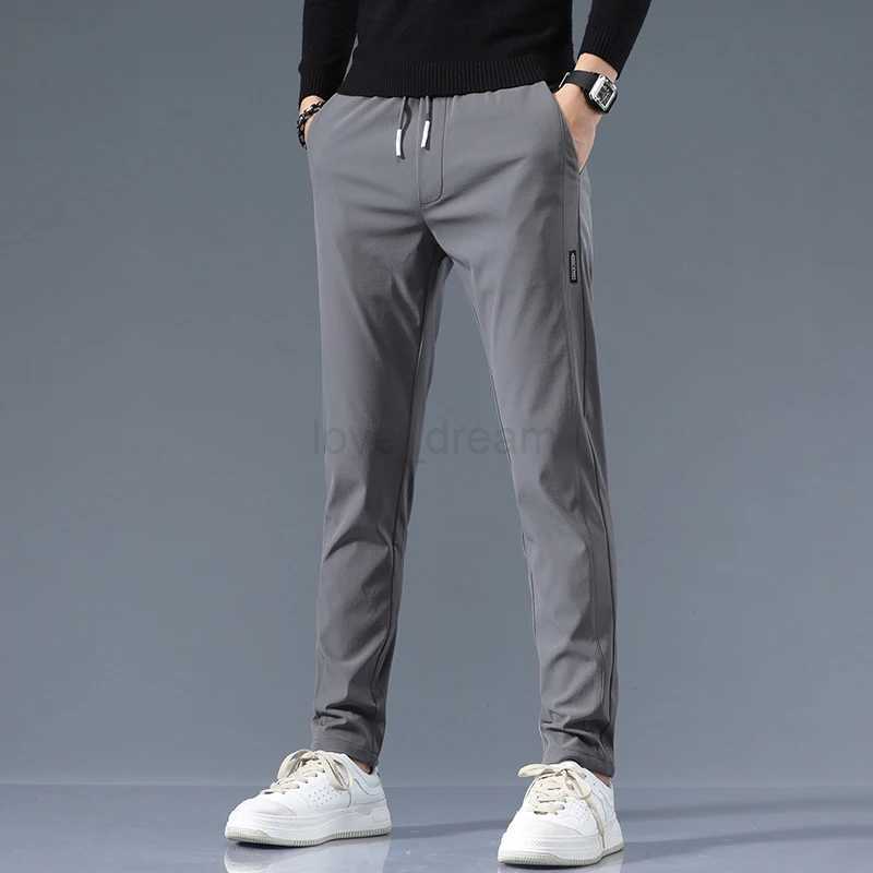 Stretch Casual Pants Men Classic Lightweight Slim Fit Trousers for Men Summer Straight Drawstring Joggers Solid khaki Pants MaleXJ240813
