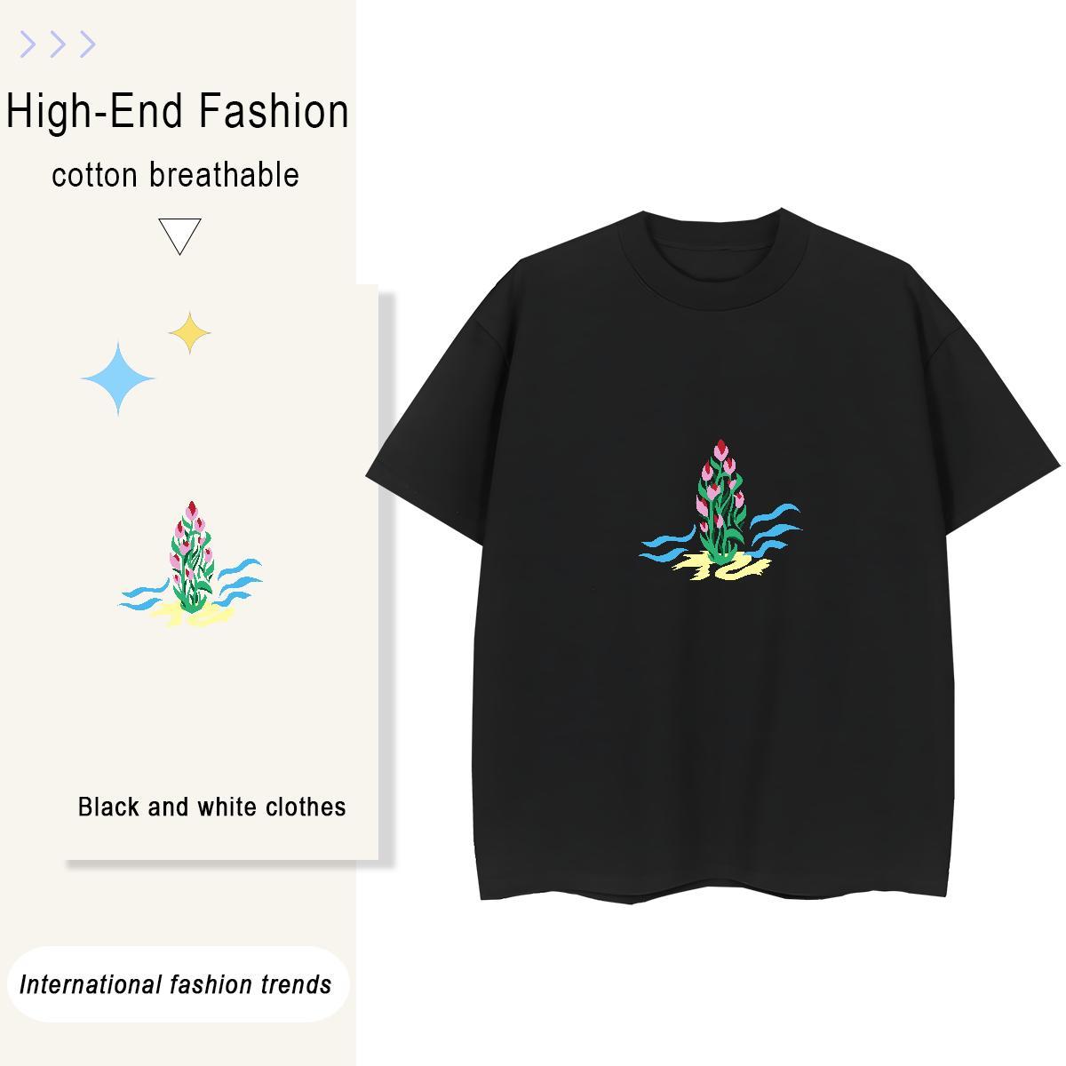 High Quality Tshirt for Man Woman Spring Summer 100% Cotton 230g Custom Big Size Breathable flower T Shirt For Man 2024 New Tee Shirt
