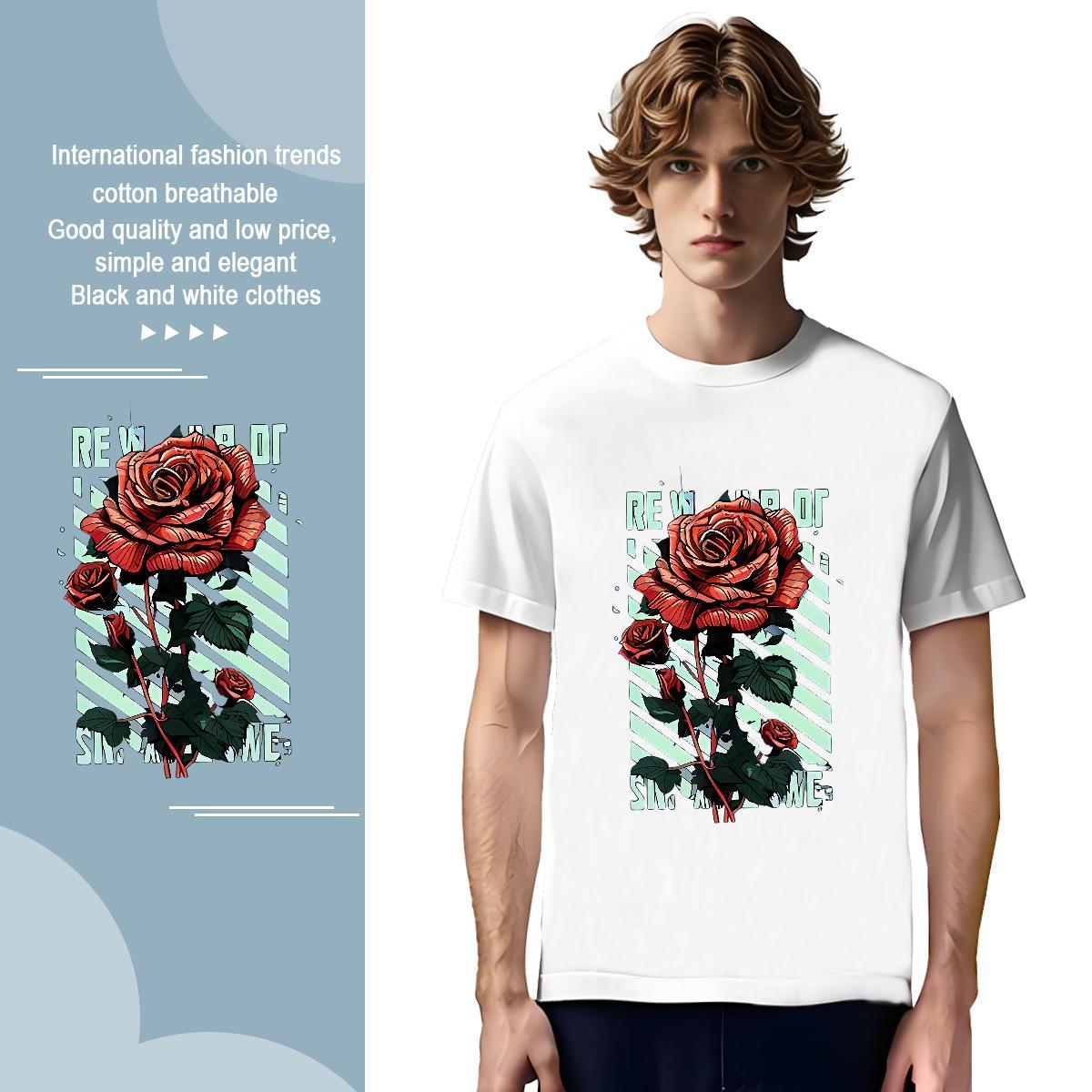T-Shirts 230g 100% Cotton flower Home Outdoor O Neck Short Sleeves DIY Anime Couples T Shirts 2024 DIY Free Shipping Polos