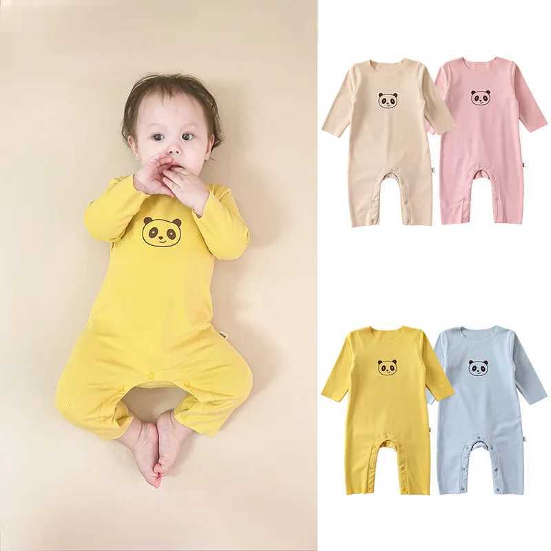 Autumn and winter newborn boys pajamas long sleeved Ins round neck velvet cartoon panda print baby boys tight fitting clothes baby boys jumpsuit W2408
