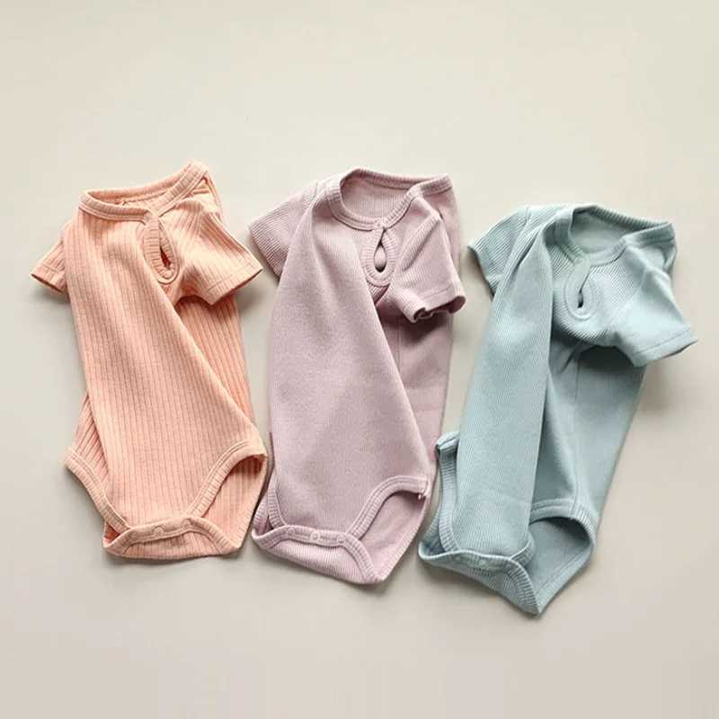 Baby jumpsuit summer solid color baby boy one-piece short sleeved newborn cotton baby clothing W240812