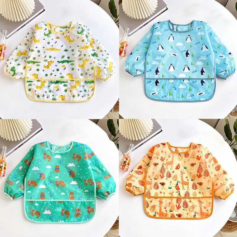 Bibs Burp Cloths Baby Bibs Cute Colorful Cartoon Waterproof Bib Infant Eating Children Drawing Long Sleeve Apron Self Feeding Baby 0-3 YearsL4812