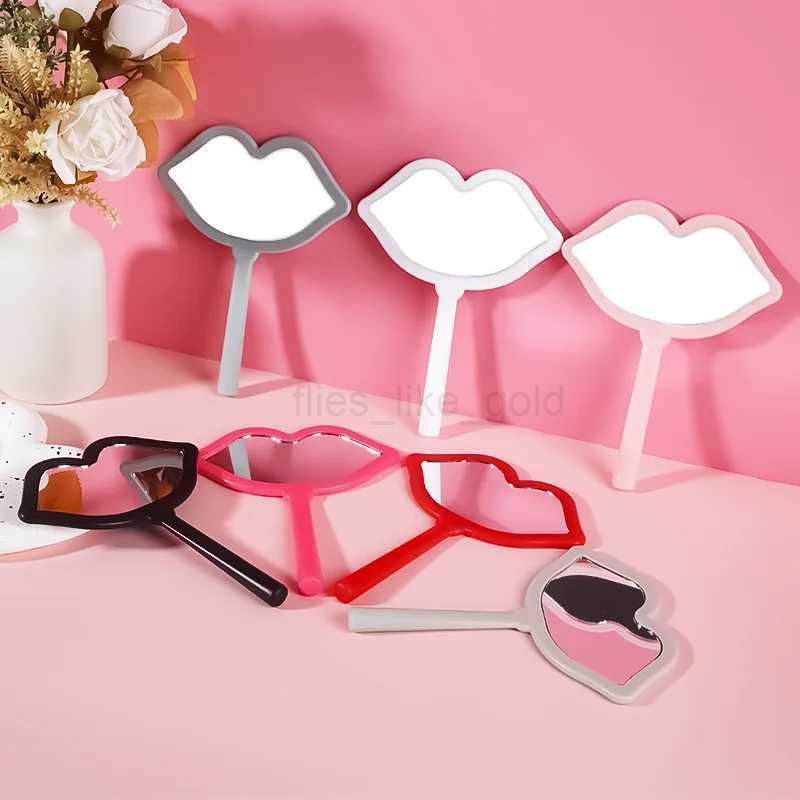 Lip shaped makeup mirror portable handheld mirror lip shaped makeup mirror spa salon compact mirror womens makeup mirror W240813