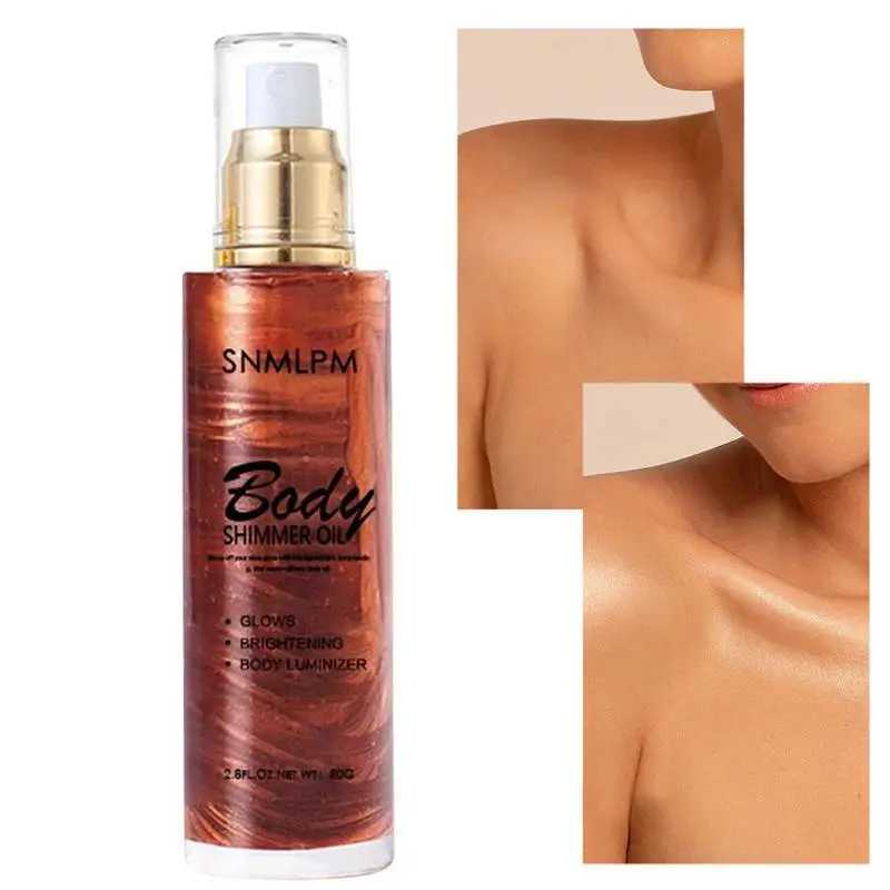 4-color body face shimmering oil sparkling pearl white bronze fluorescent lamp glowing makeup shiny gold liquid extinction W240812