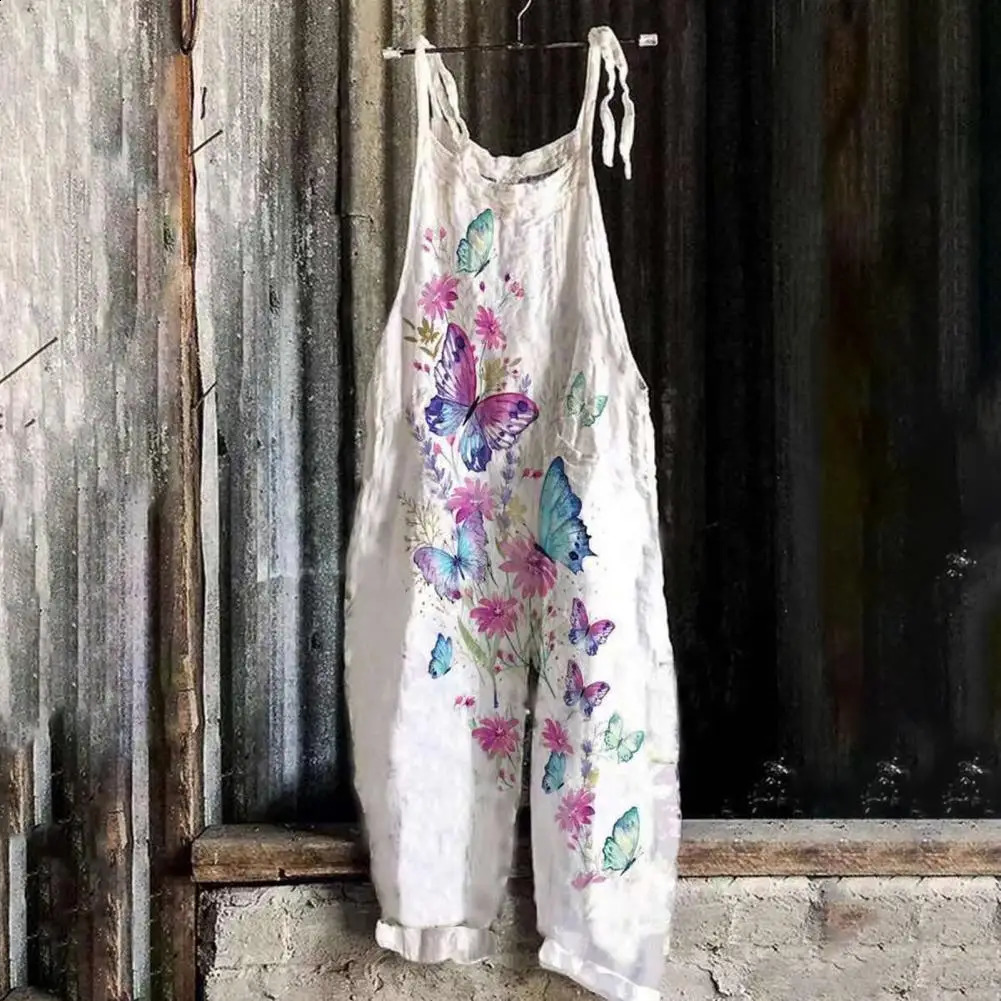 Women Jumpsuit Floral Print Wide Leg Beach Jumpsuit Vintage Temperament Loose-fitting Jumpsuit For Holiday 240813