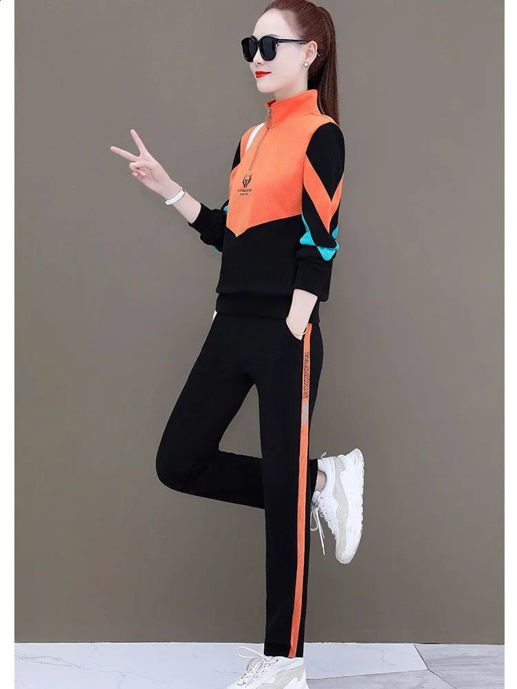 Women Two Piece Set Sports Set Ladies Spring Autumn Tracksuit Casual Fitness Long Sleeve Sport Suit Sweatshirts Long Pant 240809