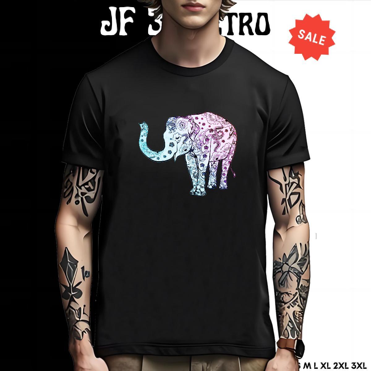 Comfortable Men T Shirts Elephant O-Neck Short Sleeve High Street Hip Hop Anime Print 230g Cotton Men Tops Tees Free Shipping Tshirts