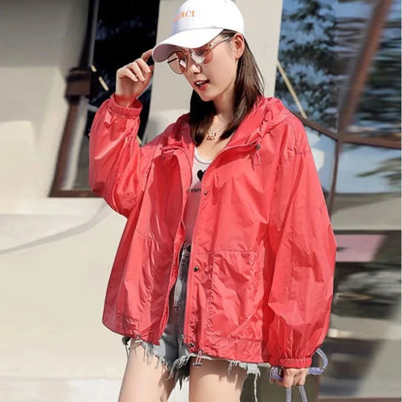 Fashion Womens Sun Protection Clothing Summer Thin Coat Sun Protection Breathable Casual Hooded Jacket Female Outerwear Tops 240813