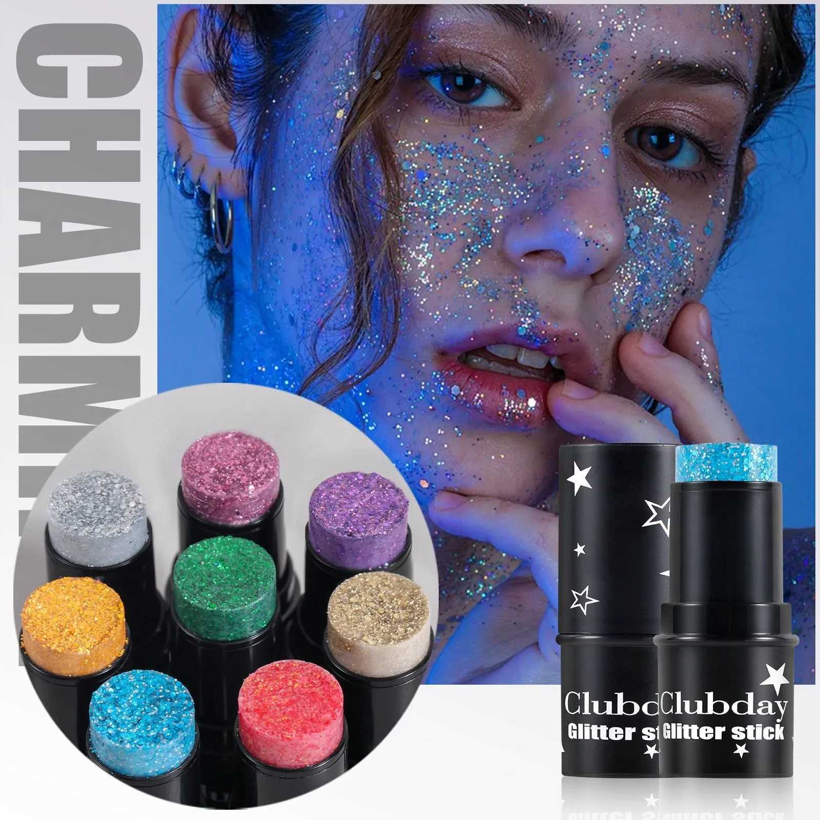 Purple glitter sequins stick multi-function face lip hair sequins body eye shadow gel music festival stage makeup decoration tools W240812
