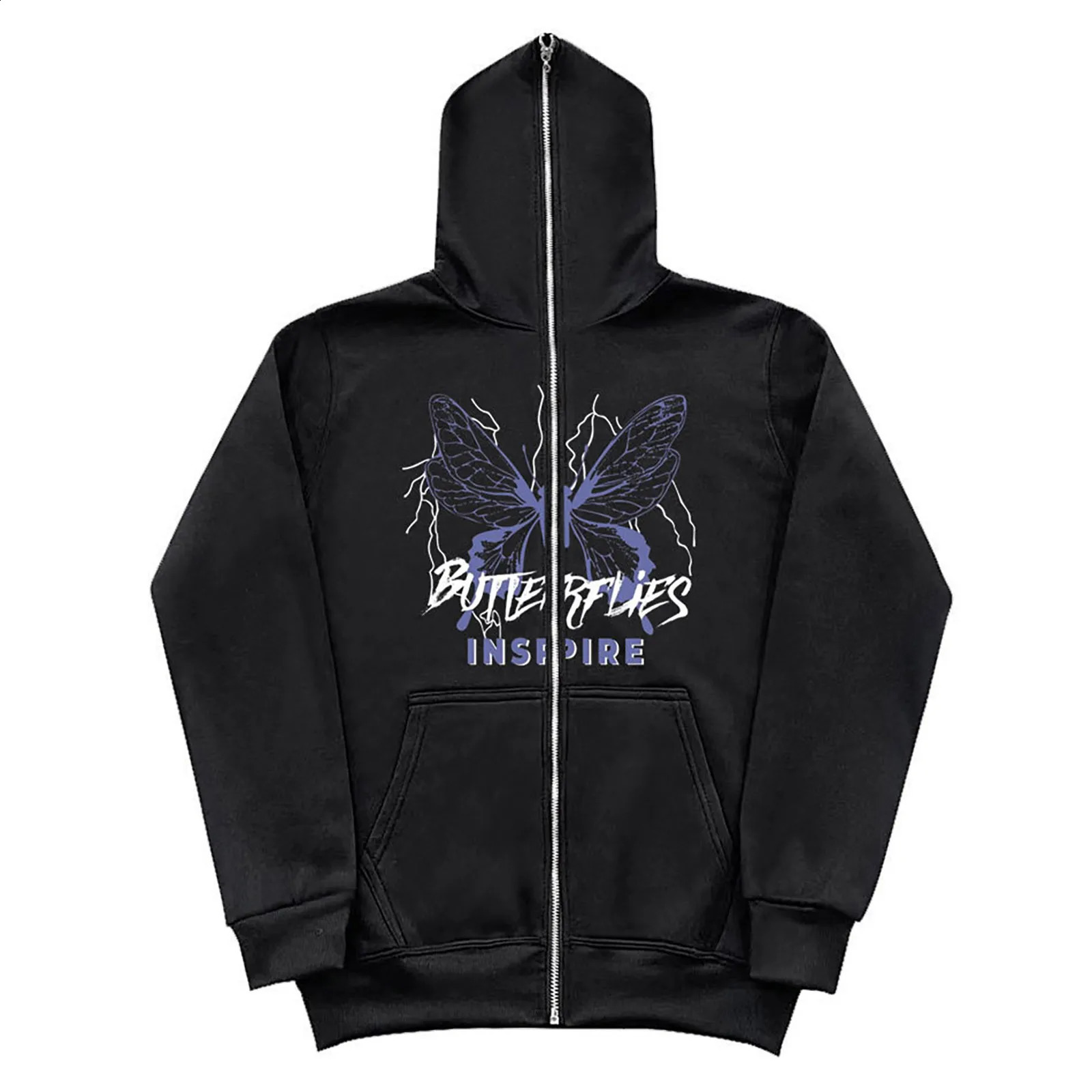 Gothic Hoodies Hip Hop Streetwear Zip Up Jackets Women Y2K Casual Sweatshirts Long Sleeve Harajuku Pocket Hooded 240812