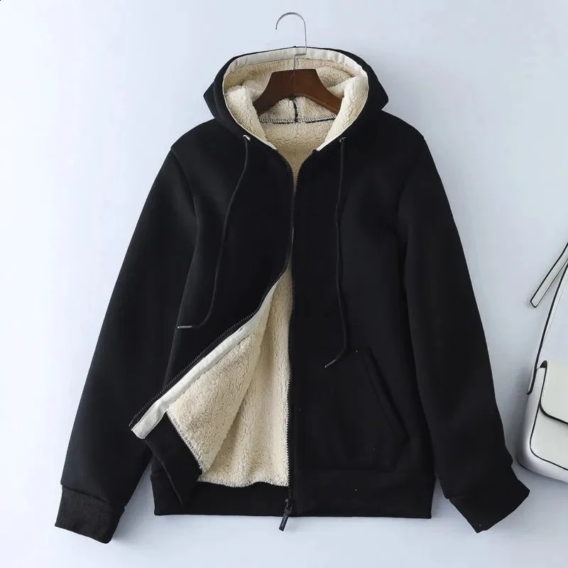 Autumn Winter Thicken Sweatshirts Hoodies Jacket Women Polar Fleece Coats Zipper-up Casual Tops Female Loose Warm Overcoat 240812