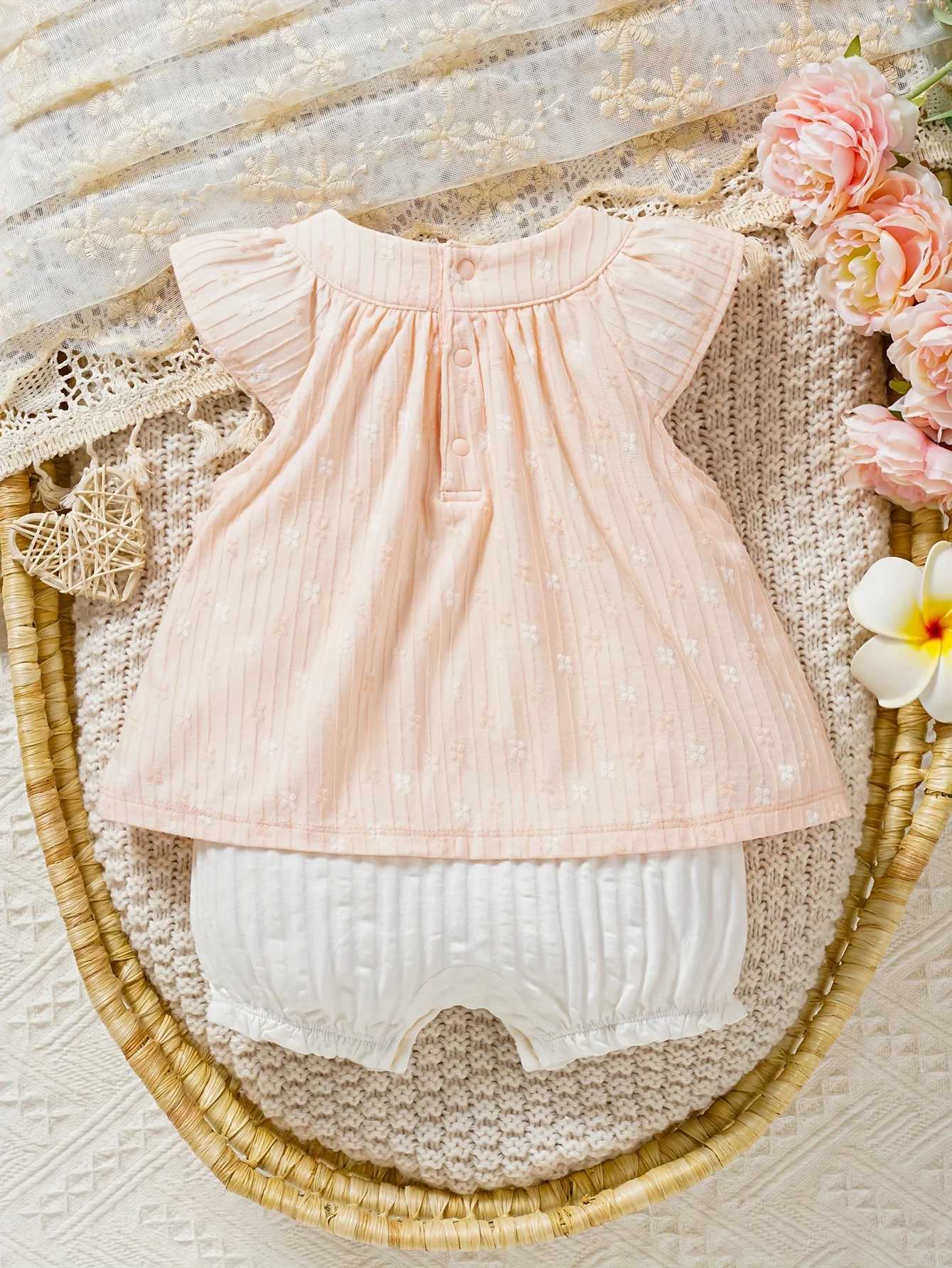 Baby Cute Rabbit Patch Cotton Tight Cute Artificial Two Piece Hat Set Onesie Spring Clothing for Baby Girls W240812