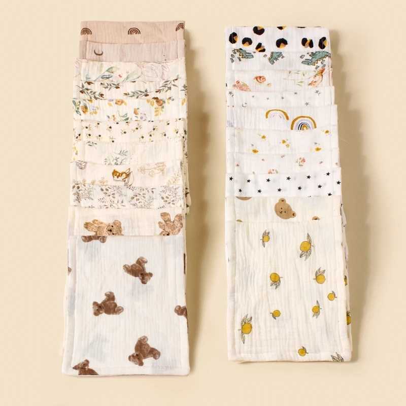Bibs Burp Cloths New Print Pure Cotton Muslin Baby Burp Cloths 6 Layers Gauze Baby Feeding Bibs Newborn Shoulder Rag Drooling Bibs WashclothL4812
