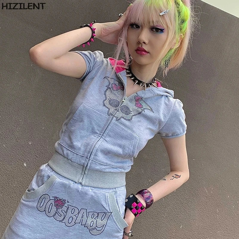 Y2K Gothic Sweatshirt Oversized Hoodie Women Autumn Zip Up Long Sleeve Jacket Top Female 90S Vintage E-bike Harajuku Grunge 240813
