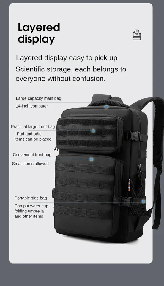45L outdoor highcapacity tactical backpack camouflage mens sports mountain multifunctional camping shoulder bag 240813