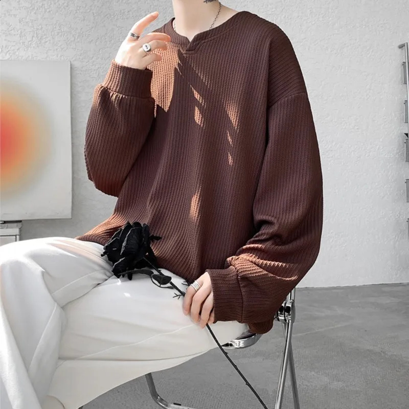 High Quality Texture Long Sleeve T shirt For Men Spring Autumn Casual Mens T-shirts Male Tops Classic Clothes Mens T-Shirts 240812
