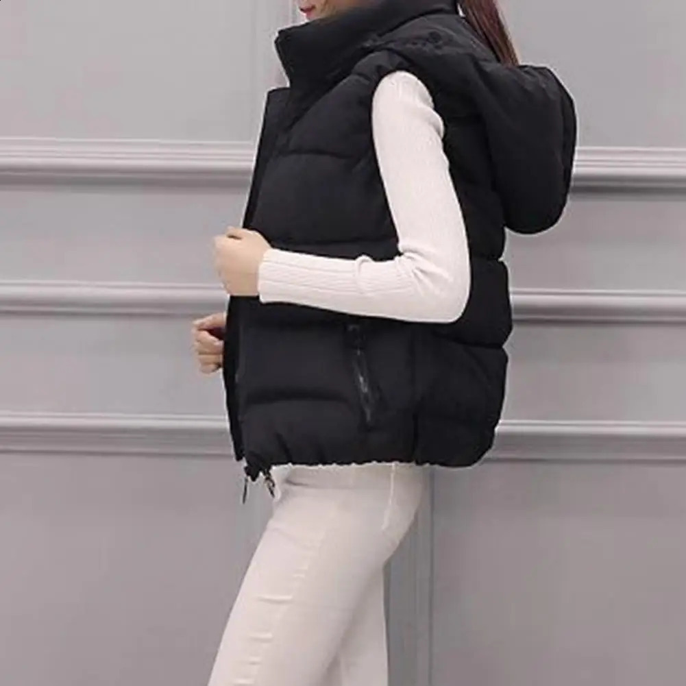 Soft Women Hooded Vest Zipper Pockets Keep Warm Casual Style Vest Coat Autumn Winter Sleeveless Clothing 240813