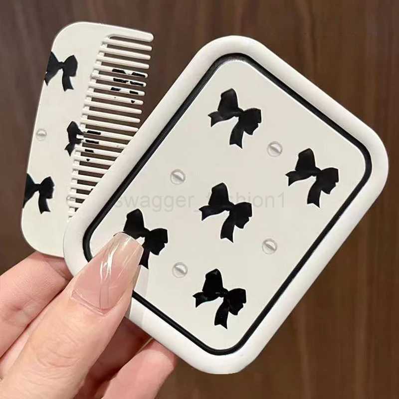 Bowknot Flip-Top Folding Makeup Mirror Portable Pocket Mirror Women Rectangle Cosmetic Make Up Mirror With CombXJ240813