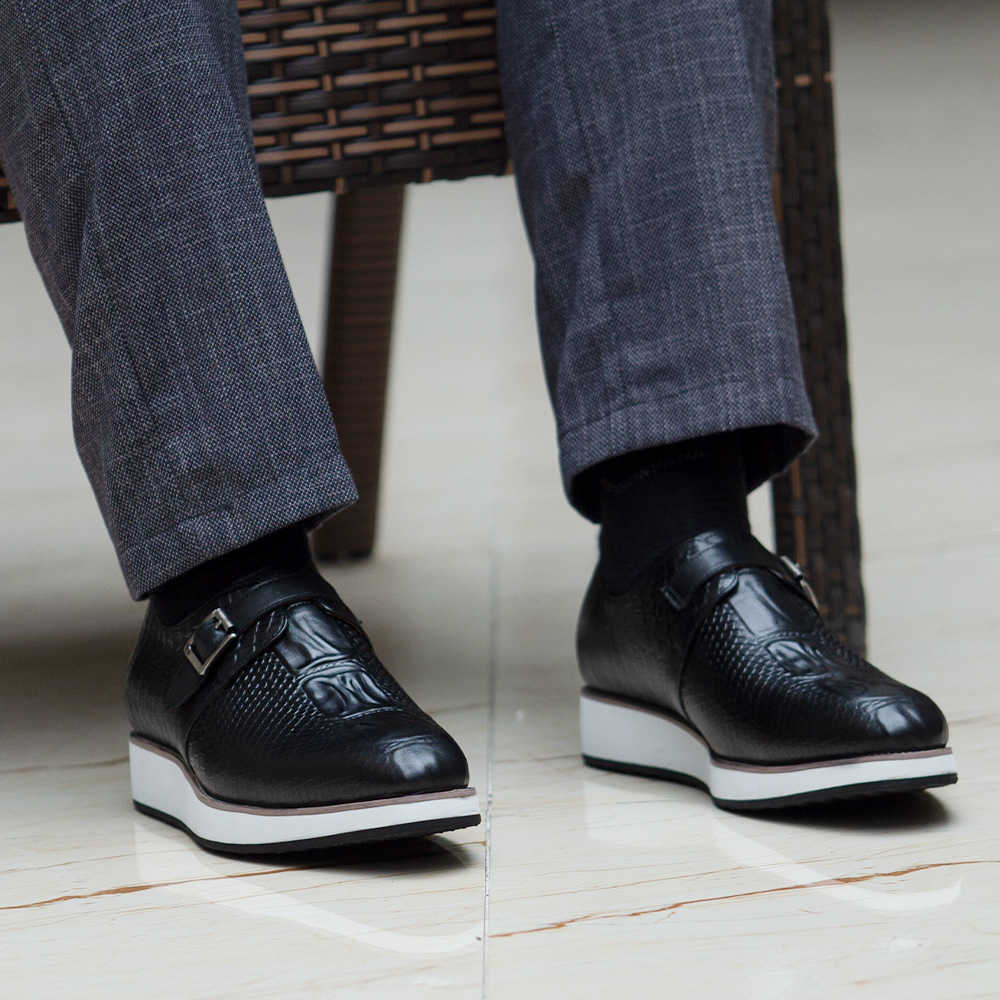 CMM Mens Casual Leather Shoes Platform Handmade Shoes Genuine Leather Single Button Thick Sole Daily Versatile Mens Shoes
