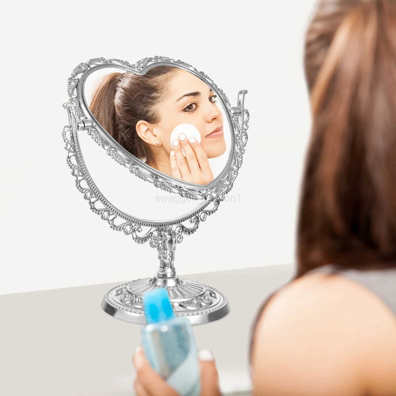 Silver Gold Retro Desk Makeup Mirror Shape Hand Mirror for Mirrors Vanity Desktop Bathroom Bedroom Acrylic Degree Makeup ToolsXJ240813
