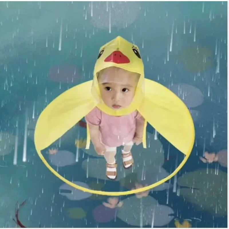 Creative Kids Rain Cover Cute Cartoon Duck UFO Childrens Raincoat Boys And Girls Umbrella Hat Windproof Poncho Rain Gear Hot Y240810