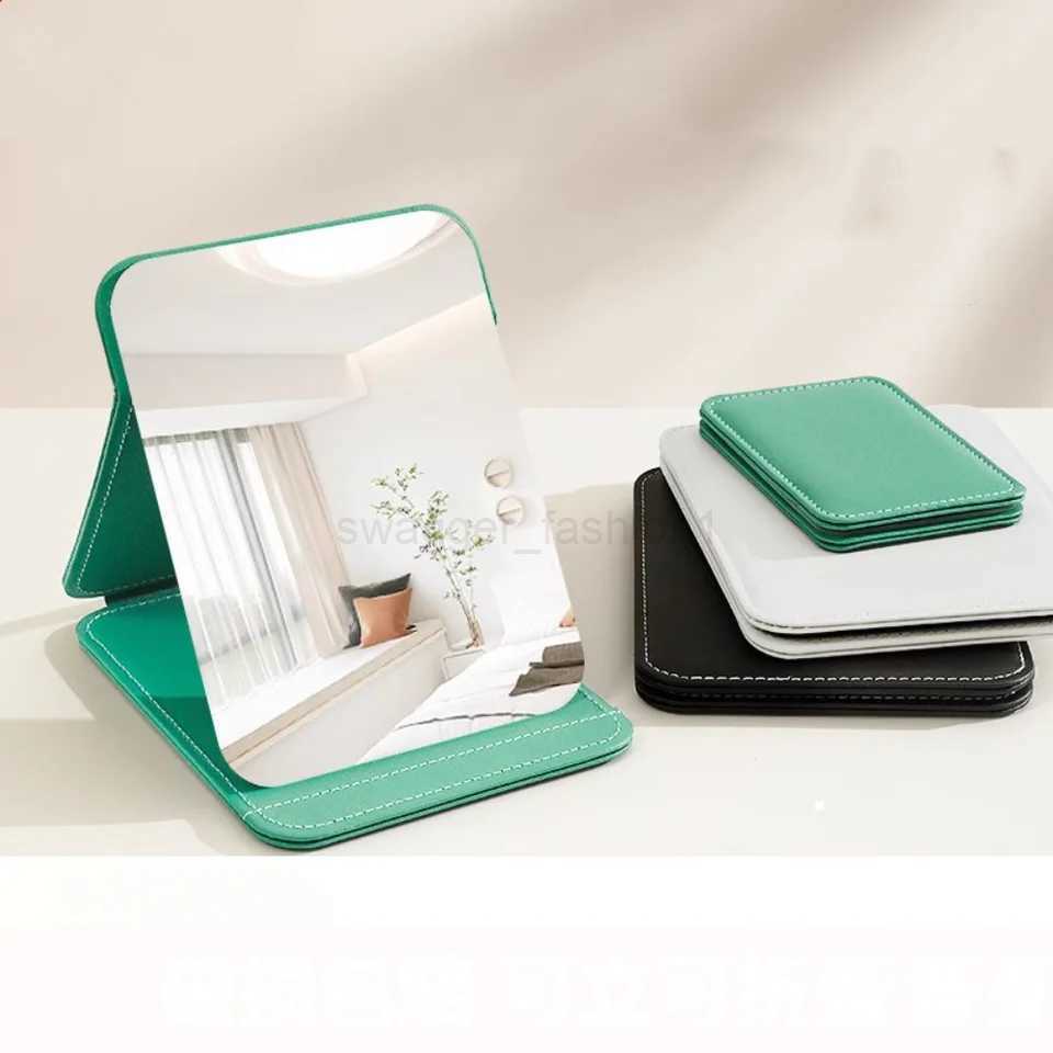 1PC Hand-Held Desktop Stand Mirror High Definition Folding PU Makeup Mirror Light Weight Vanity Mirror Cosmetic ToolsXJ240813