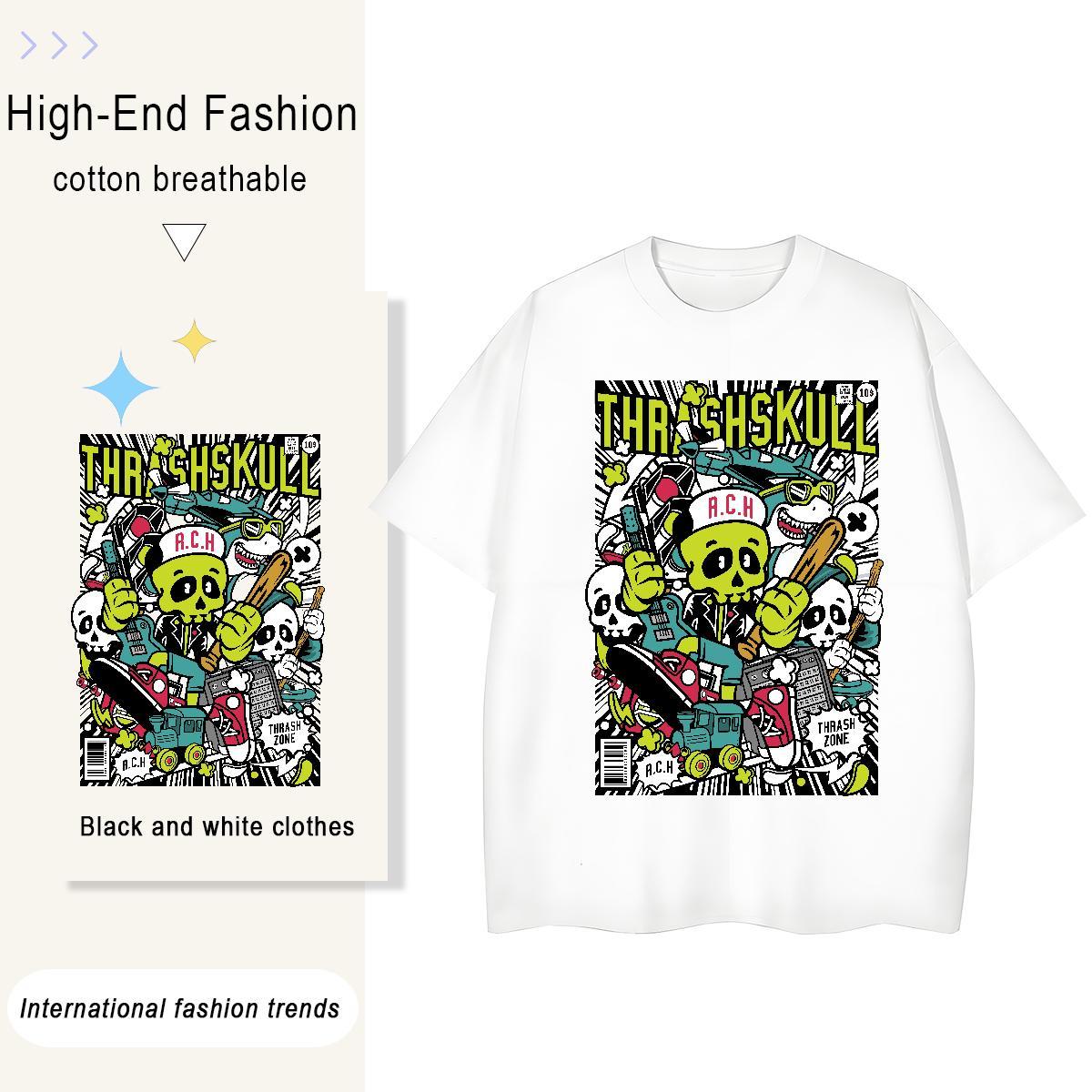 Loose Fit Men Clothes T-Shirt Casual 230g Cotton Custom Cartoon Short Sleeve Soft ET Mens T Shirts Brand Tops Shirt