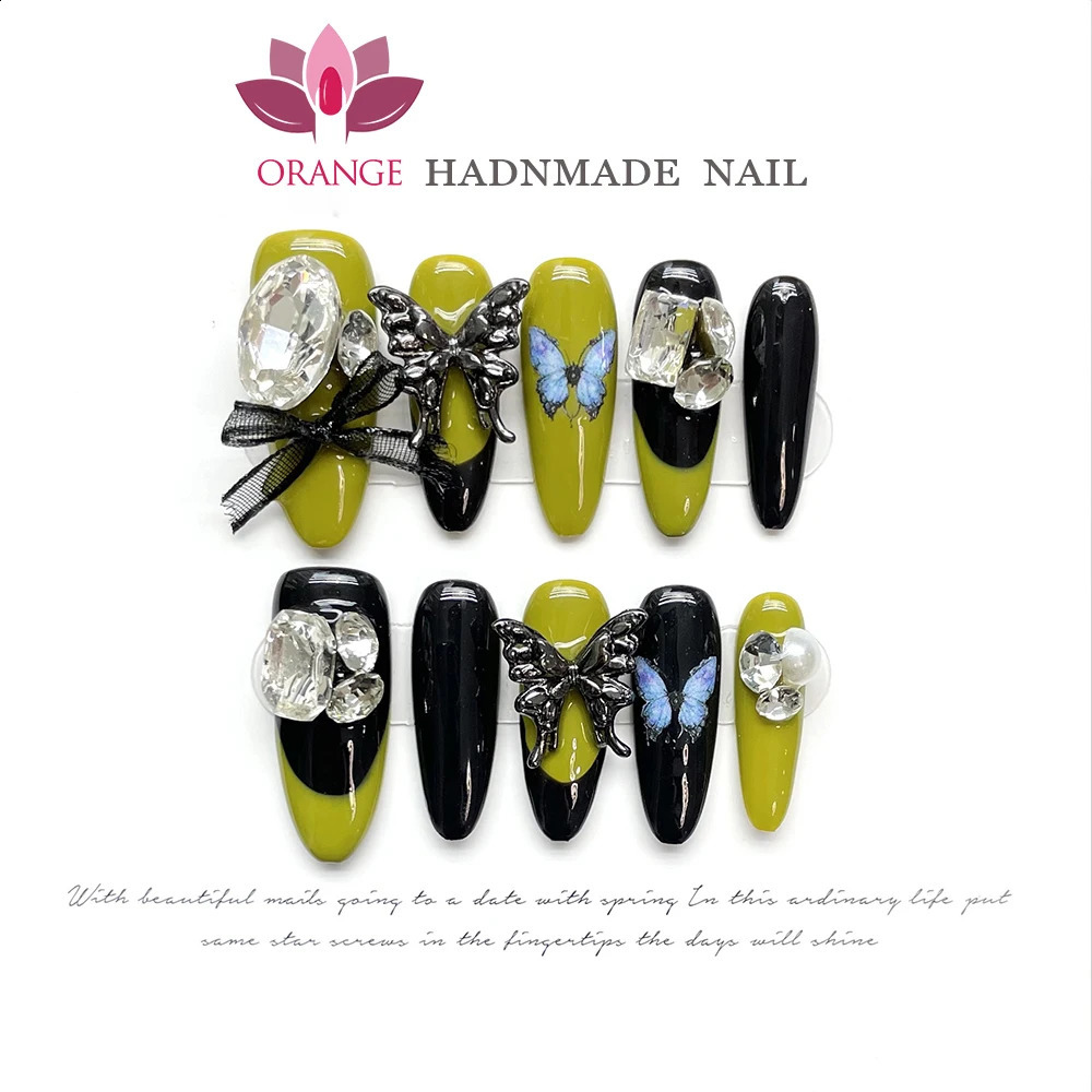 Handmade Press On nails Reusable Decoration Stiletto Fake Nails Full Cover Artificial Manicuree Wearable Orange Nails Store 240810