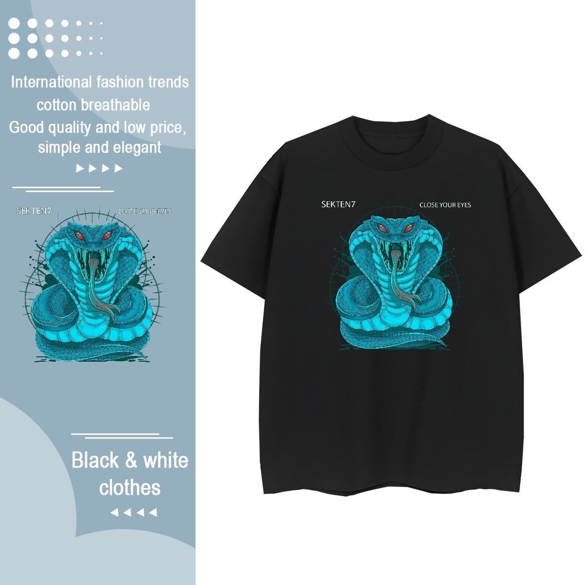 High Quality T Shirts Men snake Short Sleeve Soft Home Outdoor DIY Printed 230g Pure Cotton Men Tshirts New Arrival Tops Shirt