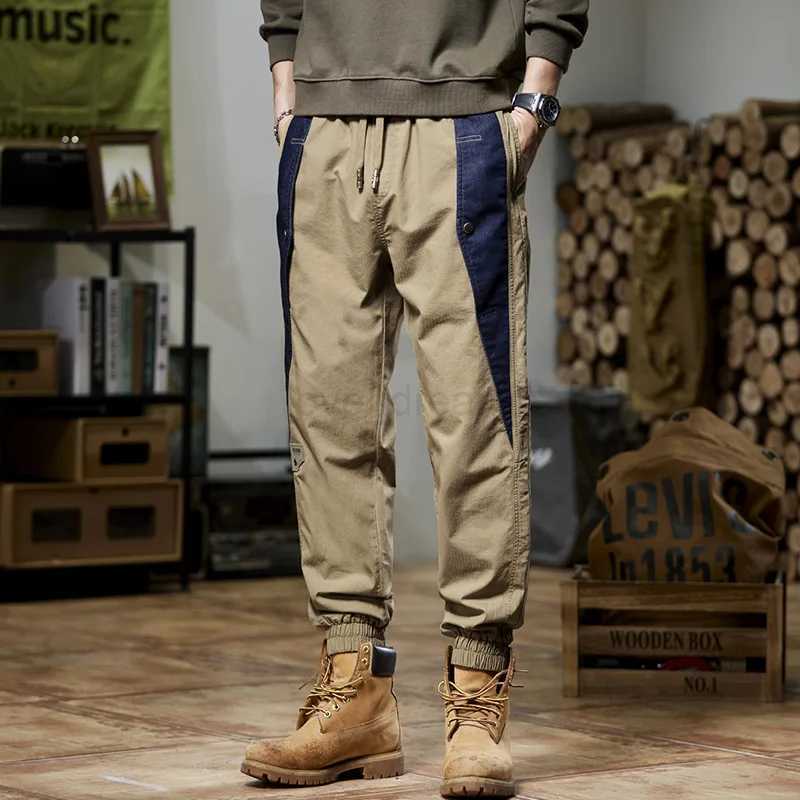 Fashion Stitching Workwear Casual Pants Mens Summer 2024 Trendy Personality Street Slim Fit Ankle-Tied Sports SweatpantsXJ240813