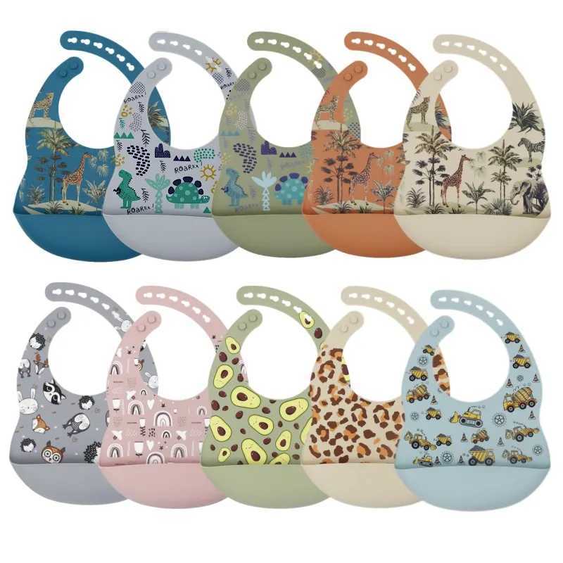 Bibs Burp Cloths New Arrival silicone baby bibs silicon printing newborn bib feeding burp cloth avocado zoo tractor printing tablewareL4812