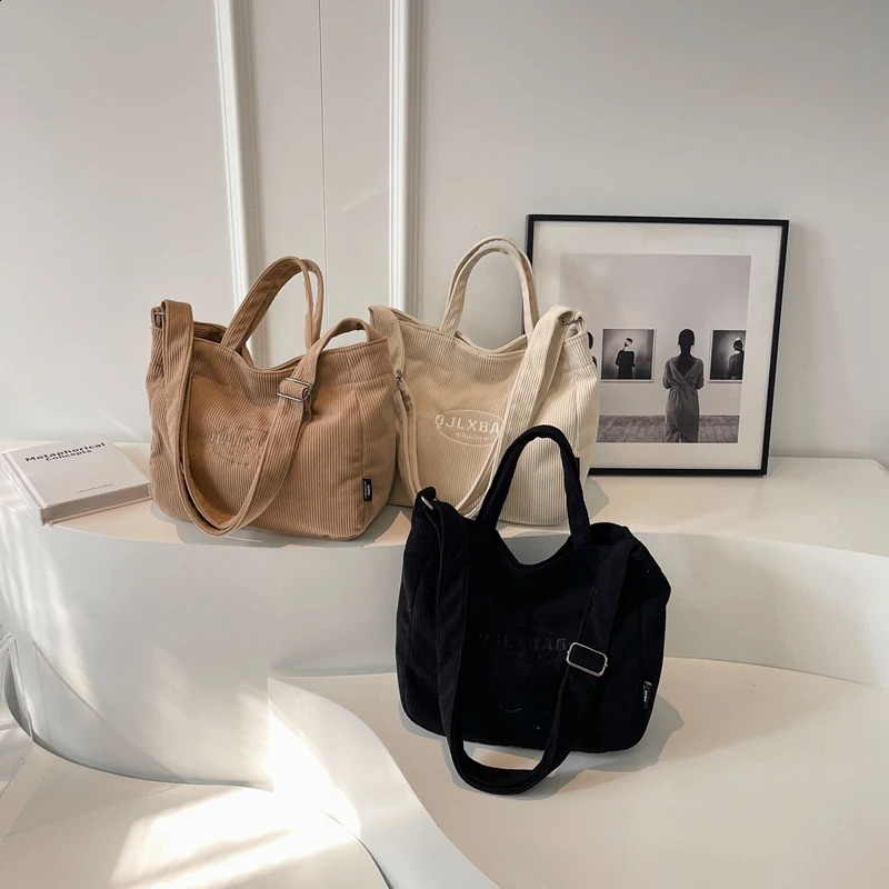 MOODS Corduroy Crossbody Bags For Women Embroidery Thread Large Capacity Shopping 2023 Winter Latest Fashion Shoulder Bag 240813