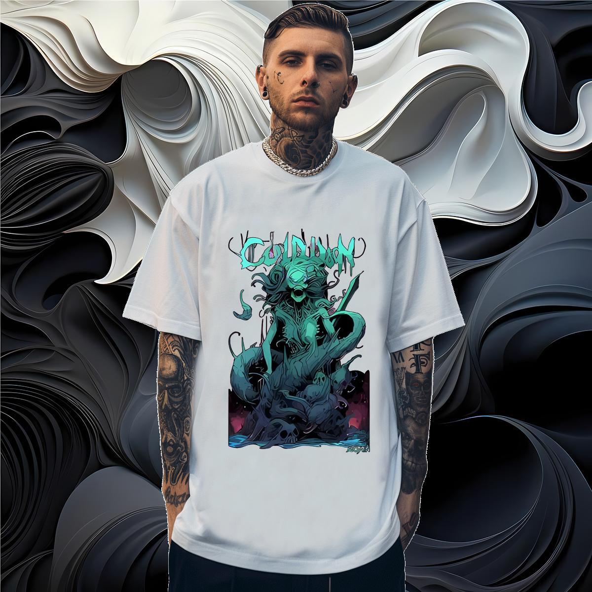 Men T Shirts 230g 100% Cotton Terror Hip Hop Street Short Sleeve Soft Black Oversized Couples T Shirts Designer Wholesale Top Tees