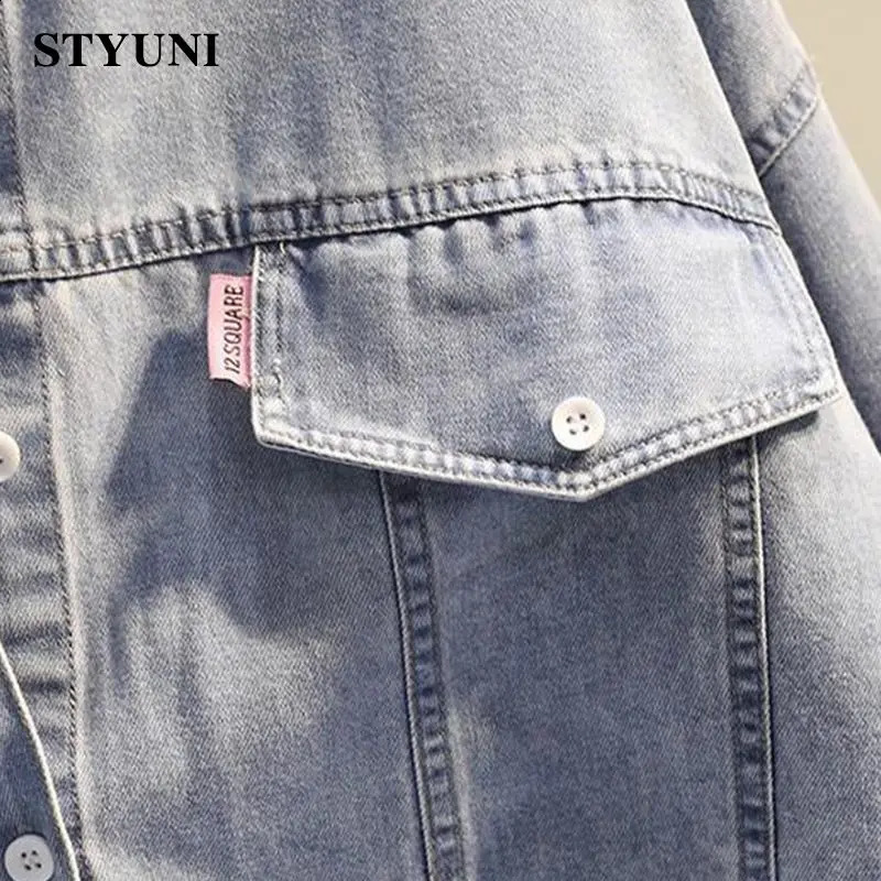 Vertical Striped Denim Vintage Polo Collar Single Breasted Long Sleeve Womens Blouse Shirt Korean Fashion Female Clothing 2024 240812