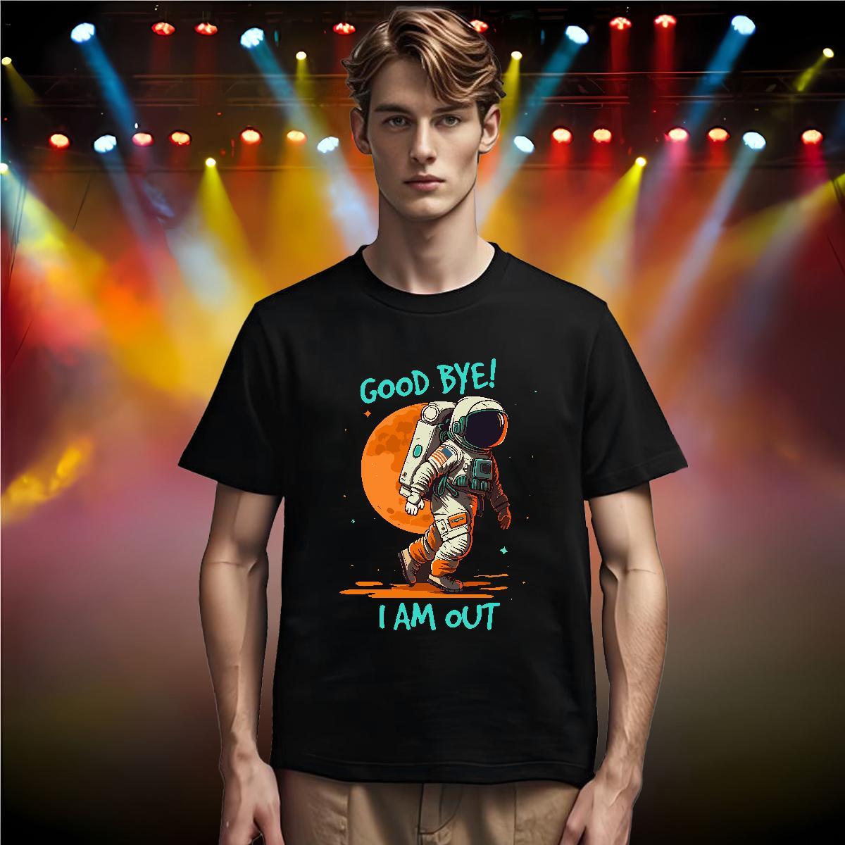 T Shirt For Man 100% Cotton 230g cosmonaut Anime Printing Street O Neck Short Sleeves Black Oversized Men Tshirts Brand Cool Design Clothings