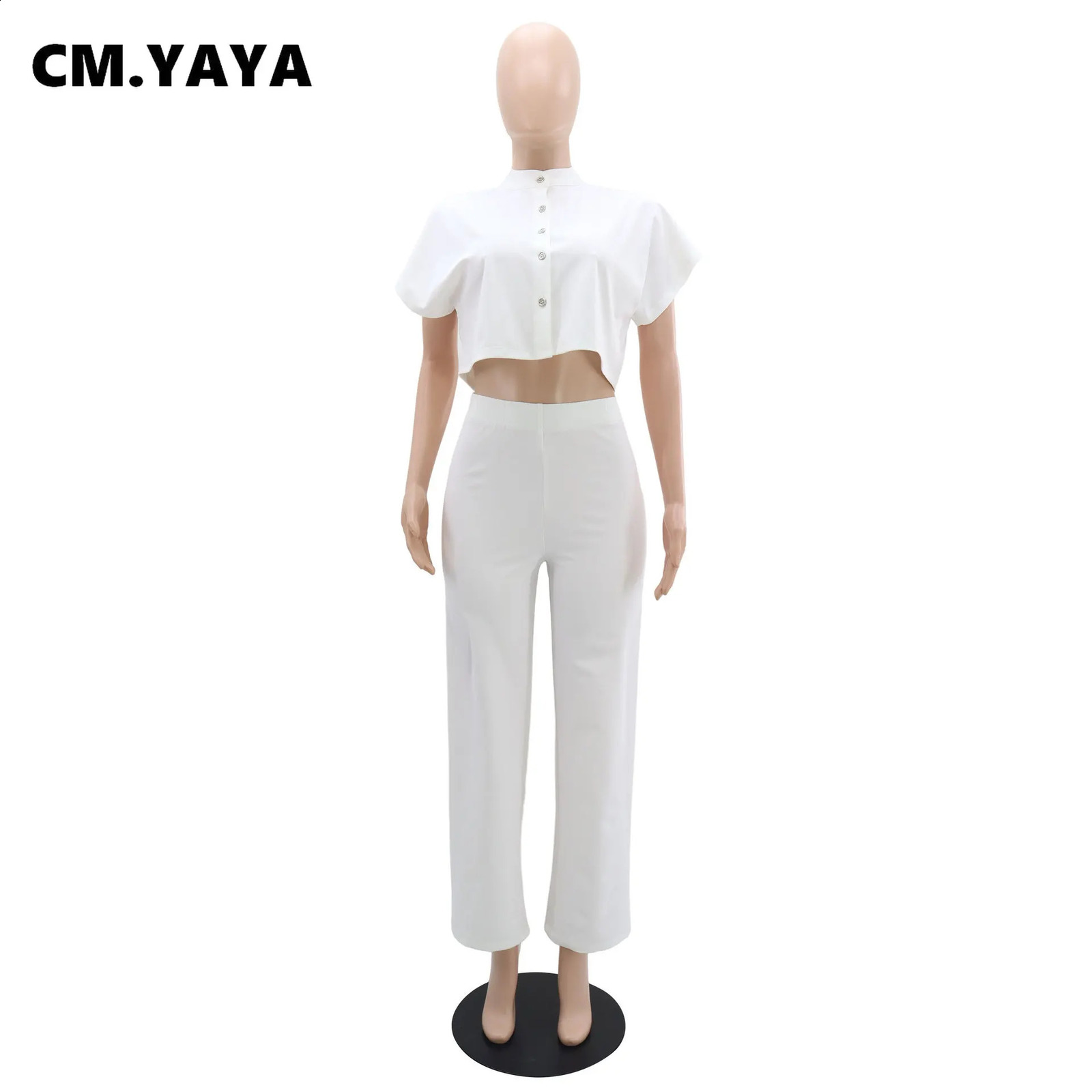 CM.YAYA Street Fashion Womens Set Short Sleeve Shirt and Wide Leg Pants Two 2 Piece Set Outfit Tracksuit 240813