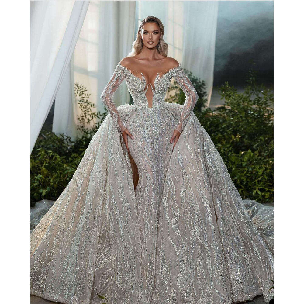 Princess Mermaid Gown Wedding Dresses Appliques Pearls Pattern Lace Bridal Gowns Big Vestidos De Novia Custom Size Colour 6660311