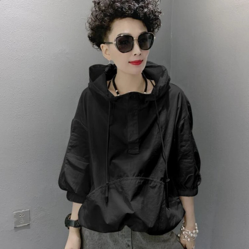 Solid color Loose Casual Hoodies Women Turtleneck Long Sleeve Cotton Hooded Shirt Oversized Sweatshirt Female Pullover Lady 240813