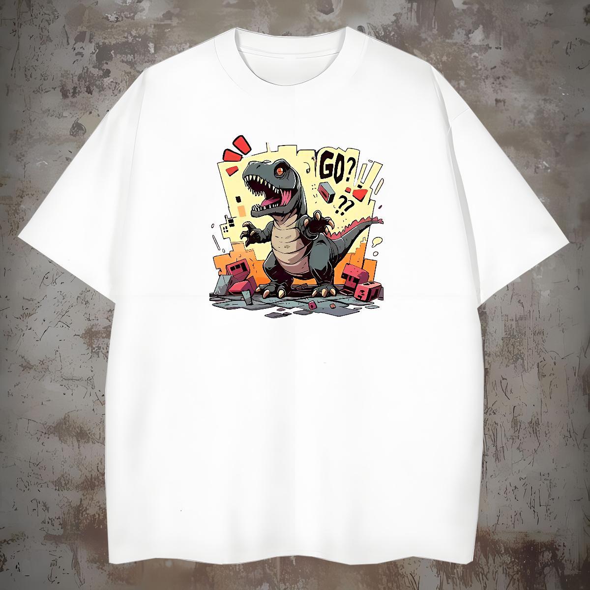 Soft T-Shirts dinosaur Breathable Crew Neck High Street Hip Hop Plus Size Custom 230g Pure Cotton Couples T Shirts Casual New Tee Shirt