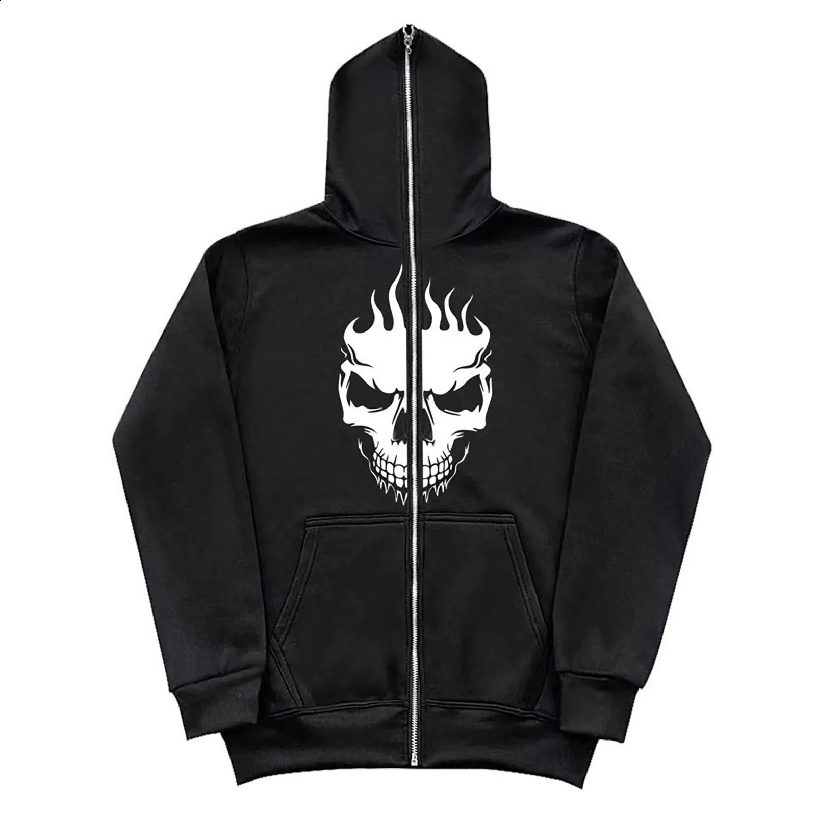 Gothic Hoodies Hip Hop Streetwear Zip Up Jackets Women Y2K Casual Sweatshirts Long Sleeve Harajuku Pocket Hooded 240812