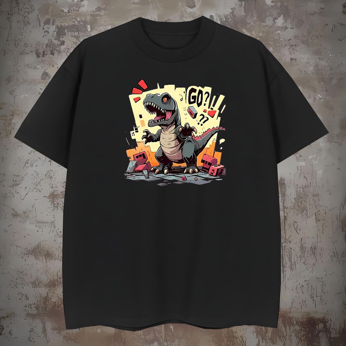 Soft T-Shirts dinosaur Breathable Crew Neck High Street Hip Hop Plus Size Custom 230g Pure Cotton Couples T Shirts Casual New Tee Shirt