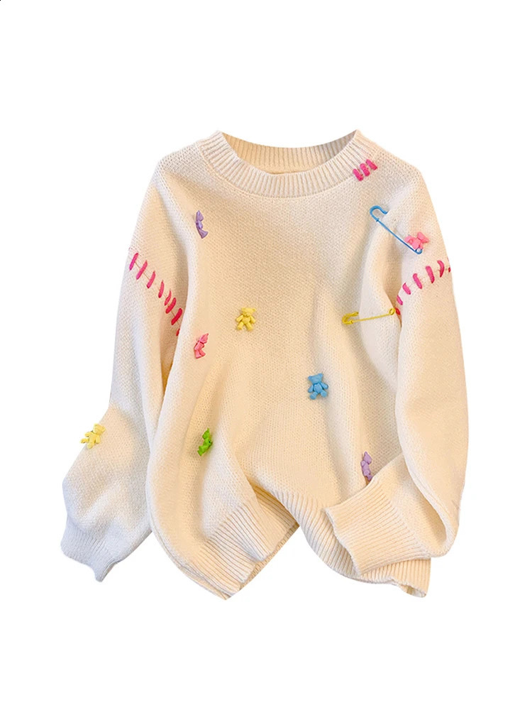 Women Black Gothic Pullover Knitted Sweater Harajuku Korean Y2k Long Sleeves Oversize Jumper Sweaters Vintage 2000s Clothes 240812