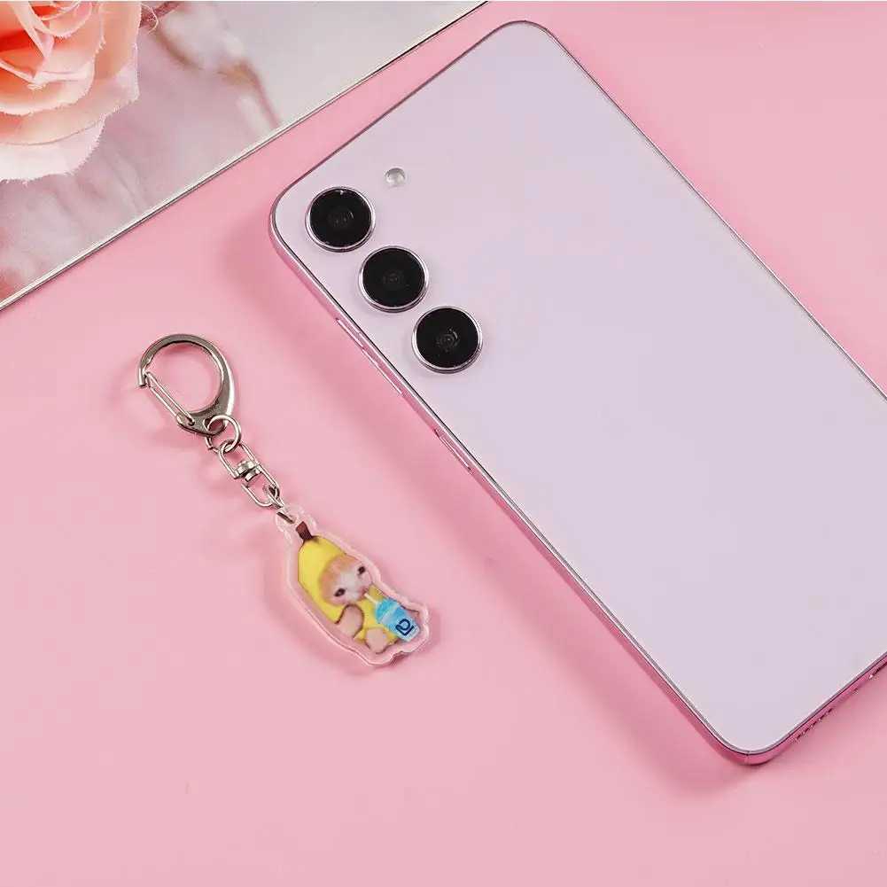 2024 Happy Banana Cat Keychain Mobile Keychain Student Gift Fun Cat Bag Pendant Hanging Rope Happy Cat Keychain W240808