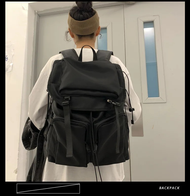 drawstring buckle casual backpack for men college notebook simple 156inch mens bag 240813