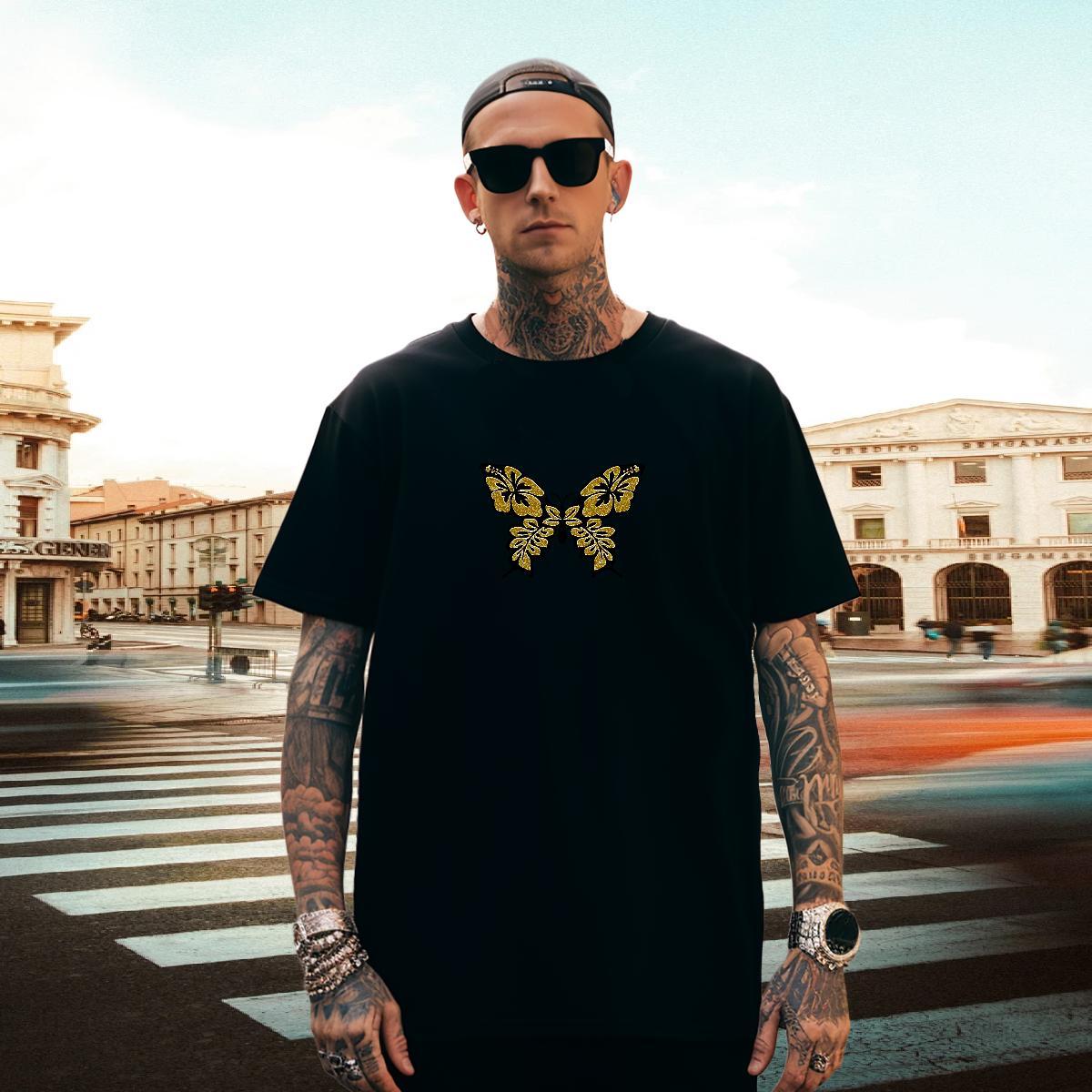 Comfortable Men T Shirts Butterfly Breathable Short Sleeve Casual Beach DIY Logo Oversized 230g Cotton Men Tshirts New Designer Polos