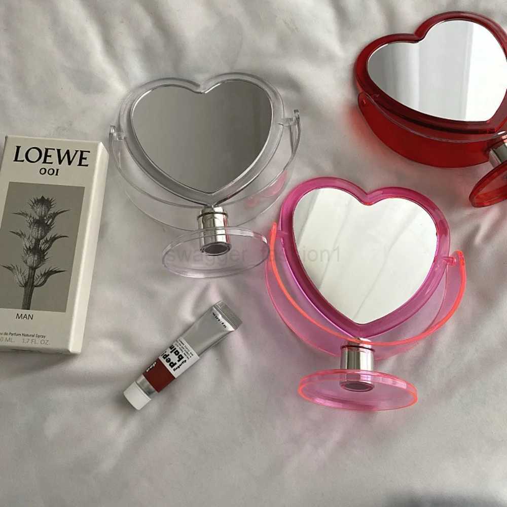 1pc Acrylic Double Side Makeup Mirror Cute Heart Shaped Cosmetic Mirror Transparent Base Home Bedroom Desktop Make Up MirrorXJ240813