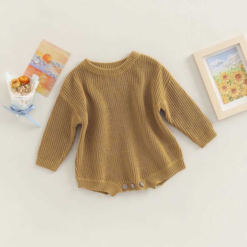 FOCUSNORM 10 color autumn winter baby girl boy sweater jumpsuit 0-24M solid knit long sleeved button jumpsuit W240812