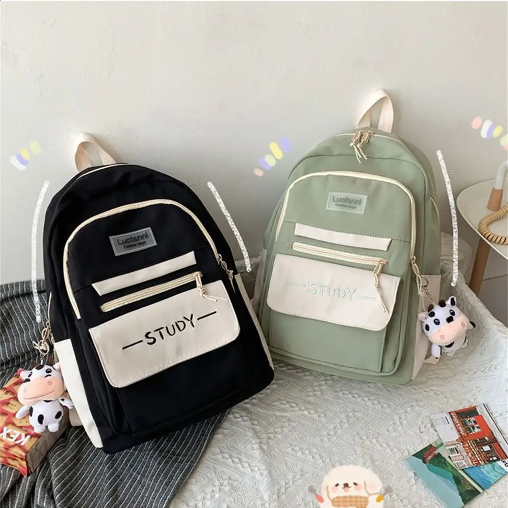 Nylon large capacity backpack for teenagers solid color women waterproof travel students 240813